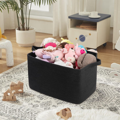OIASKET 95L Extra Large Blanket Basket, 24" x 16.9" x 14.2" Woven Storage Basket for Living Room, Rectangle Nursery Blanket Storage for Toys, Towels, Dirty Clothes (Black)