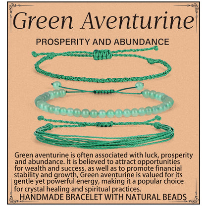 QOGIR Handmade Healing Stones Bracelet,4mm Natural Green Aventurine Gemstone Beads Bracelet,for Men Women Gifts with 2PCS Size Adjustable Rope Bracelets
