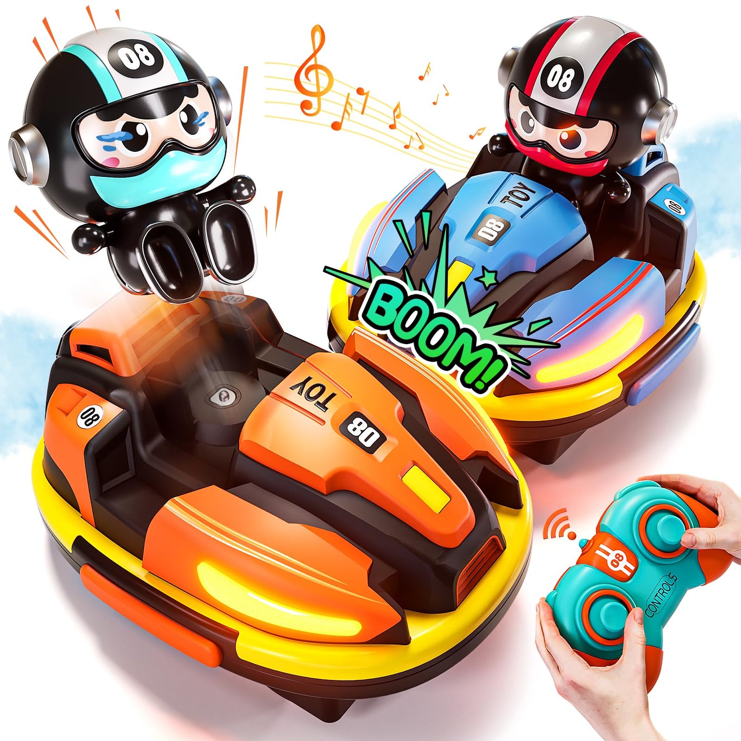 Uregoio RC Bumper Cars Set for 2 Players, 2.4 GHz Remote Control Battle Race Cars With Light & Music, Toys for Toddlers Girls Boys Age 1-5 Years, Christmas Birthday Gift