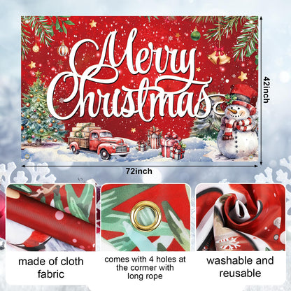 Large Christmas Banner Decorations Red Flag Outdoor 72x44 Inch, Merry Christmas Gifts for Indoor Home House Decor Party Supplies, Yard Sign Background for Photography