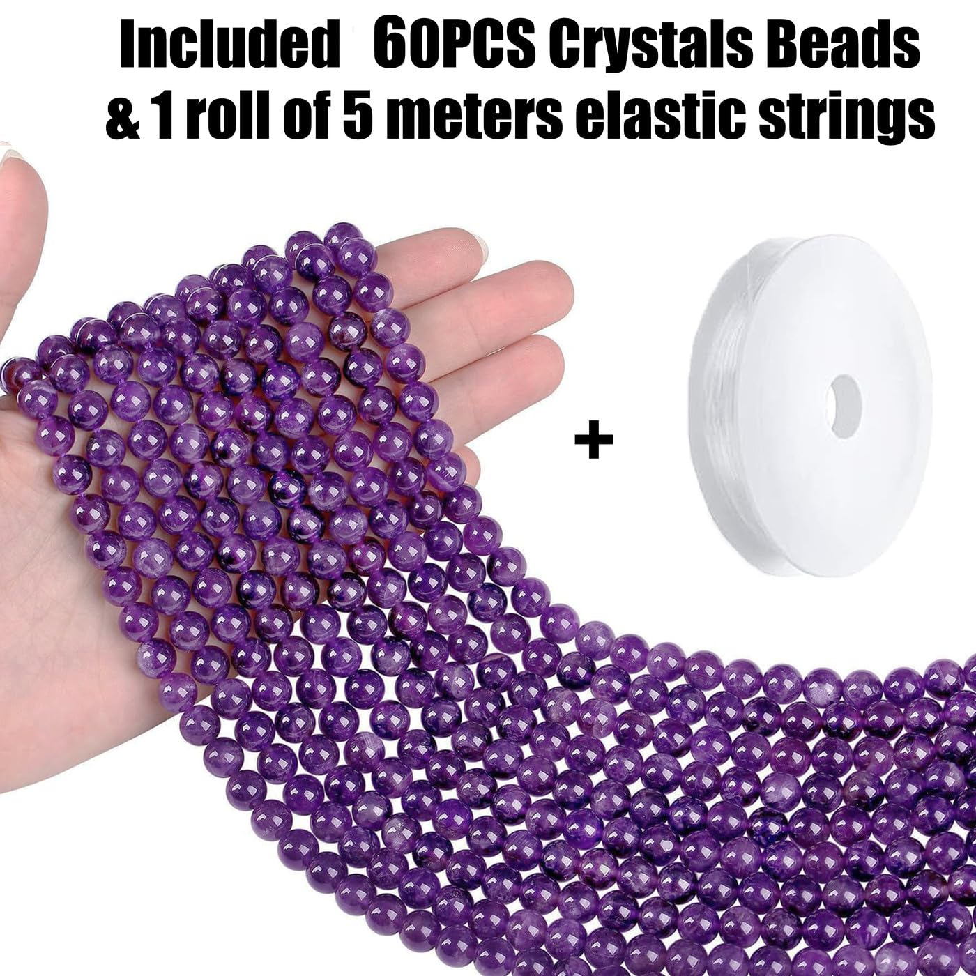 QINJIEJIE 60PCS Amethyst Beads 8mm Natural Stone Beads Round Loose Gemstone Bead for Bracelet Beading Purple Crystal Jewelry Making DIY Necklace Earrings 0.32" Stocking Stuffers