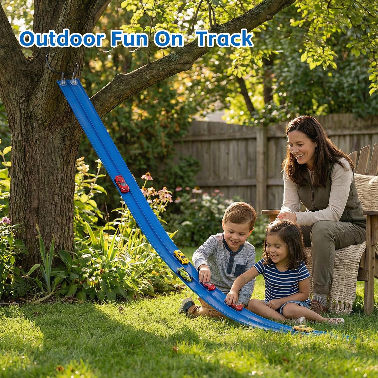 16.5 Ft Flexible Race Track with Support Compatible with 1/64 Diecast Cars, Toddle Kids Toys Christmas Birthday Gifts Party Favors for Boys Girls Grandkids Age 2 3 4 5 6 7 8 (Blue)