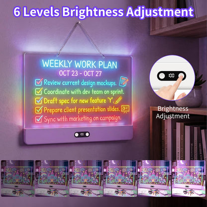 KOBAIBAN LED Drawing Board for Kids, 16” Rechargeable Light Up Drawing Pad with 1500mAh Battery, 11 Light Modes Neon Dry Erase Board, LED Note Pad for Message, Night Light, Gifts for Girls Boys