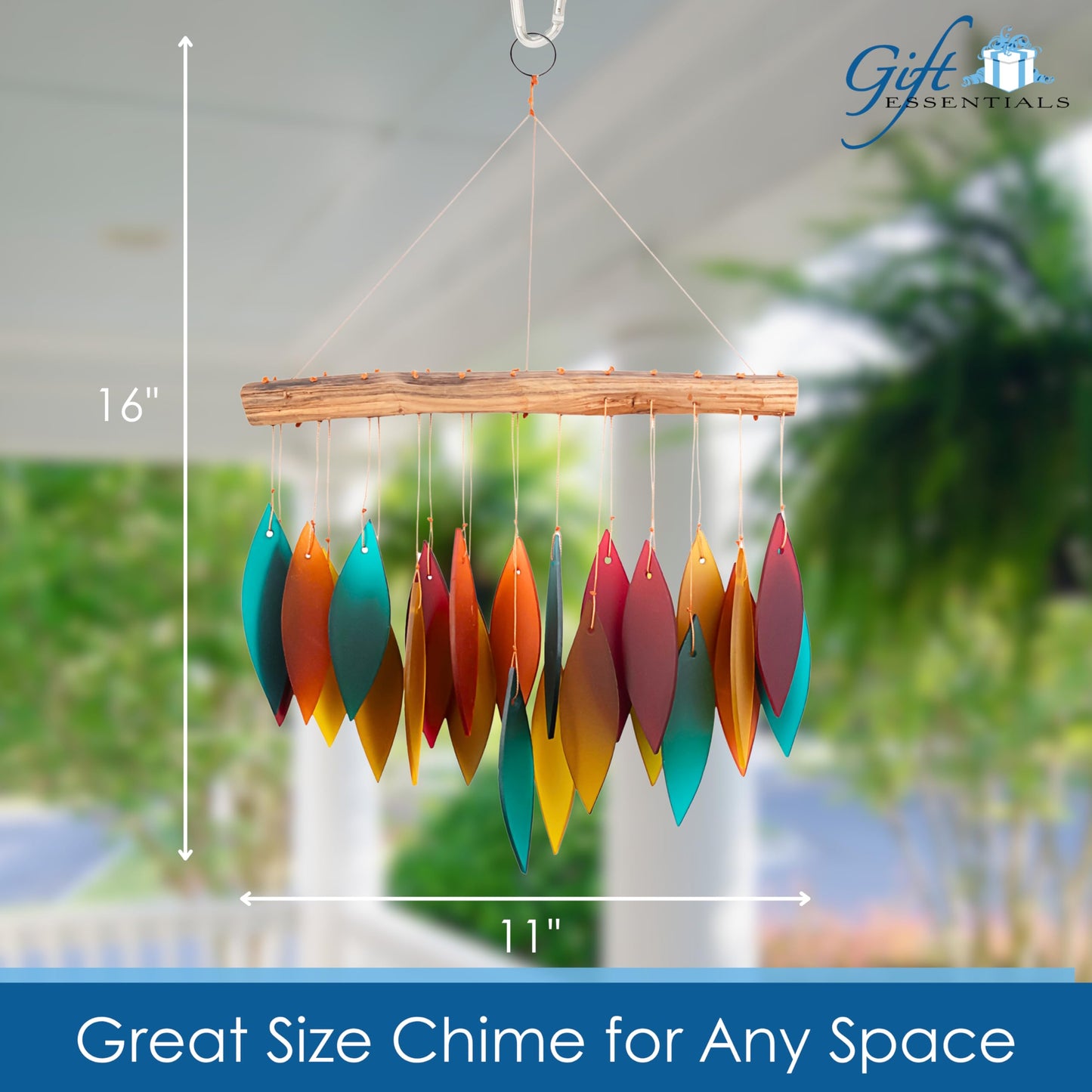 Blue Handworks Santa Fe Glass Chime, Sandblasted Glass and Found Wood Handcrafted Wind Chime