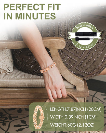 Feraco Pure Copper Bracelets for Women, 5X Ultra Strength Magnetic Bracelet with 5000 Gauss Magnets & Sparkling Cubic Zirconia, Upgraded Butterfly Clasp, Infinite Clover Jewelry Gift (Rose Gold)