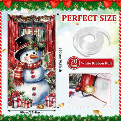 Christmas Door Cover Snowman Decoration Xmas Large Photography Background Banner Porch Sign for Winter Indoor Outside Front Door Banner Farmhouse Party Supplies 6 x 3 Feet