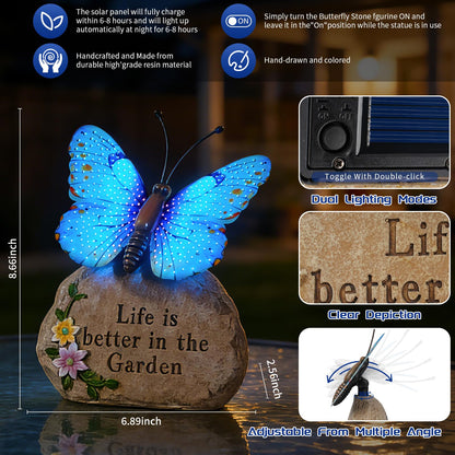 XMHBCSM Solar LED Butterfly Garden Statue with Sparkling Light-Up Wings - Outdoor Yard Patio Decor Figurine, for Women Mom Grandma (Blue)