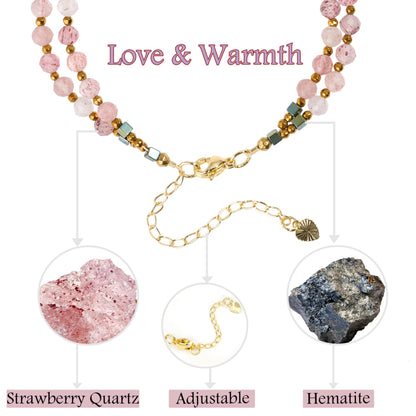Farfume Strawberry Quartz - Love & Warmth - Crystal Beaded Bracelets, Chakra 4mm Natural Stone Beads Bracelets, Gemstone Spiritual Jewelry Gifts for Mother's Day