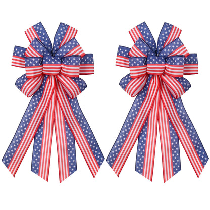 EVRWO 2 PCS Large Patriotic Wreath Bows Star and Stripe America Flag Bow 4th of July Red Blue Burlap Bow for Veteran's Day Independence Day Memorial Day Front Door Holiday Party Home Decor 20 * 12"