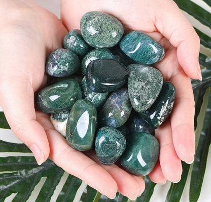 DUQGUHO Moss Agate Crystals Bulk Natural Irregular Polished Stones Tumbled Crystals Gemstone Rocks for Beginners Gift 200g