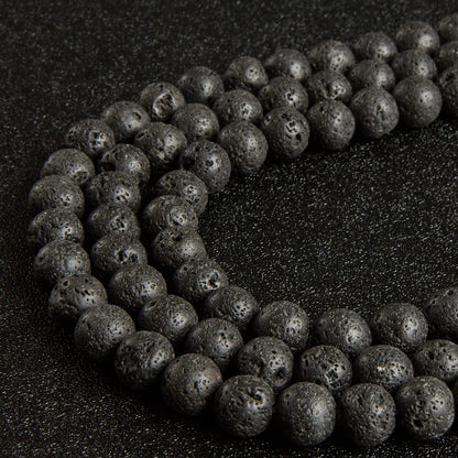 60pcs 6mm Black Lava Beads Natural Gemstone Beads Round Loose Beads for Jewelry Making