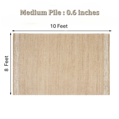 RUSVILLA 8x10 feet Natural Jute & Wool Area Rug,– Handwoven Mini Check Natural Fiber Rug with 4" Border, Neutral Boho Farmhouse Rug for Living Room,Dining Room,Bedroom | 0.6" Pile (8' x 10')