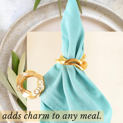 ALPHA Living HOME Modren Napkin Rings - 8 Pcs Premium Metal Napkin Holders for Cloth Napkins Elegant Table Decor for Weddings, Dinners & Special Occasions (Gold)