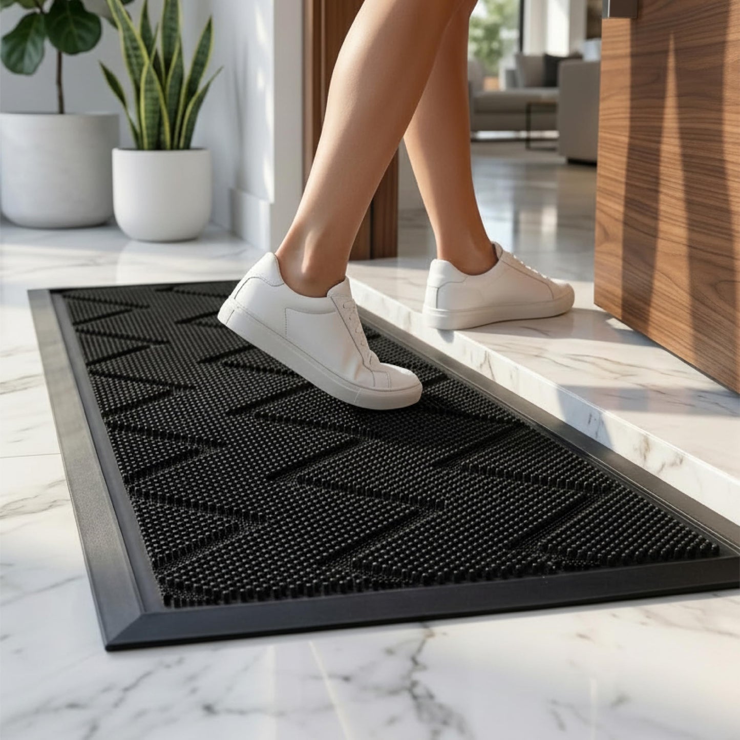 Long Front Door Mat for Outside Entrance 35.5"x17" – Anti-Slip Dirt-Trapping Waterproof Rubber Indoor & Outdoor Mat with Textured Surface for Entryway - Heavy Duty All Weather Doormat – Black