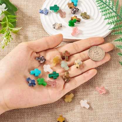 30 Pcs Gemstone Cross Beads Small Crosses Crystal Stone Bead Turquoise Cross Beads Small Crucifix Charms for Easter Holiday Bracelet Necklace Jewelry Making