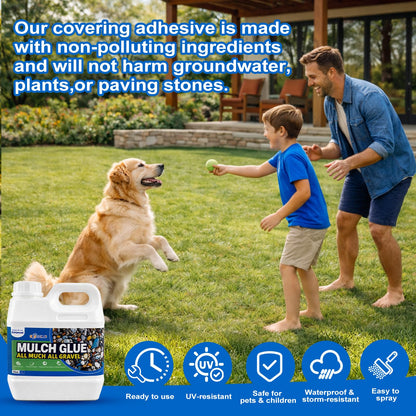 Mulch Glue for Landscaping, 64 OZ Rock Glue & Gravel Binder, Water-Based Non-Toxic Landscape Adhesive, Weather-Resistant Mulch Anchor for Pea Gravel, Pebbles, Wood Chips & Decorative Stone