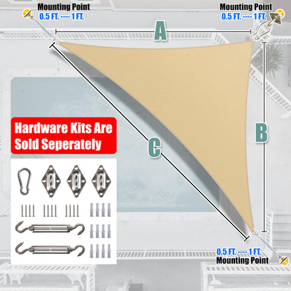 Amgo 16' x 16' x 22.6' Beige Right Triangle Sun Shade Sail UPF50+ Canopy Awning AGSLT, 95% UV Blockage, Water & Air Permeable, 200GSM Heavy Duty Commercial and Residential (We Make Custom Sizes)