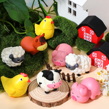 Wettarn 12 Farm Animal Foam Stress Toy Party Favors Fidget Toy Bulk Cute Farm Animal Stress Relief Gift Supplies for Adults Kids Classroom Reward Bathtub Beach Pool