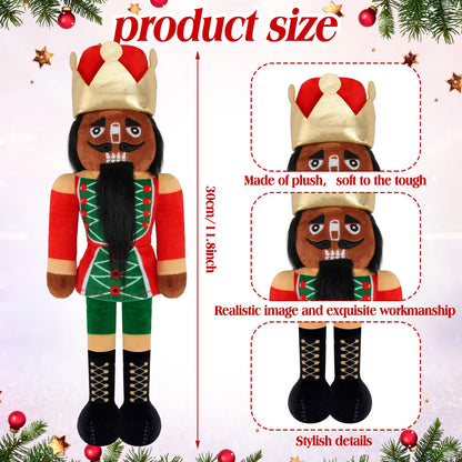 Lunmon 12 Inch Black Nutcracker Stuffed Plush Doll African American Nutcracker Christmas Decorations for Christmas Xmas Holiday Gifts Home Office Table Mantel Centerpieces Party Supplies