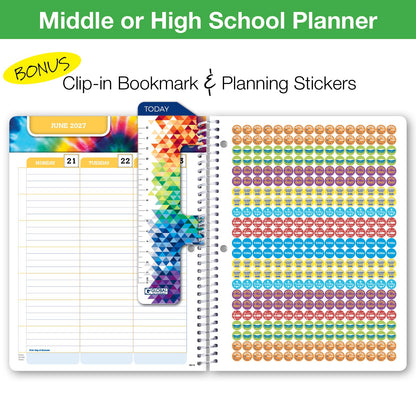 Global Datebooks 2026-2027 Middle & High School Student Planner 7" x 9" - Dated Weekly & Monthly Academic Planner w/Ruler/Bookmark & Stickers, Ideal for Homework, Matrix Style, Spectrum
