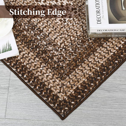 GAOMON Boho Braided Print Accent Rug, 6' x 9' (Rectangular), Brown, Machine Made, Non-Slip, Low Pile, Polyester, Area Rug