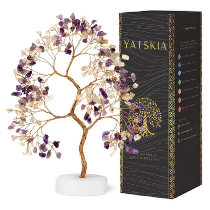 Amethyst and Citrine Gemstone Tree, Crystals and Healing Stones, Crystal Tree for Positive Energy, Tree of Life, Clever Birthday Gifts, Chakra Tree, Tree of Life Decor, Thoughtful Gifts for Women