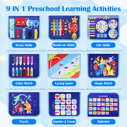 Busy Board, Montessori Toys for 1 2 3 4 Year Old Boy Birthday Gifts, Educational Sensory Toy for Learning Activities Fine Motor Skills, Road Trip Airplane Travel Toys for Toddlers Kids Age 1-3 2-4