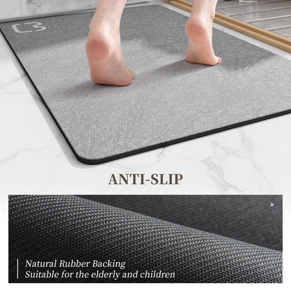 Bathroom Runner Mat Rugs Long Diatomite Stone Bath Mat Large Super Absorbent Diatomaceous Earth Bath Mat Non Slip Rubber Backed Fast Dry Shower Mat Thin Bathroom Rugs Floor Mat,15.7"x47.2",Grey