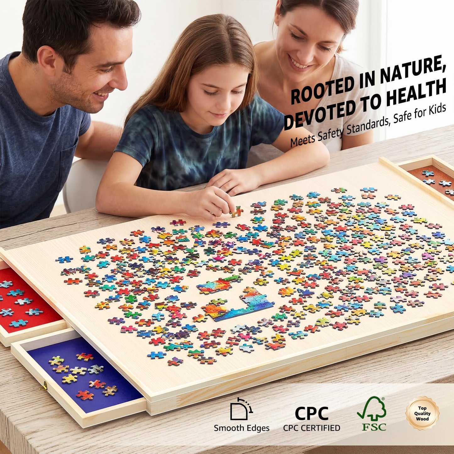 2 Pack 1000 Piece Rotating Puzzle Board with Drawers and Cover - Portable Jigsaw Puzzle Board Lightweight Puzzle Tray for Adults & Families Home Entertainment - 30" X 22"