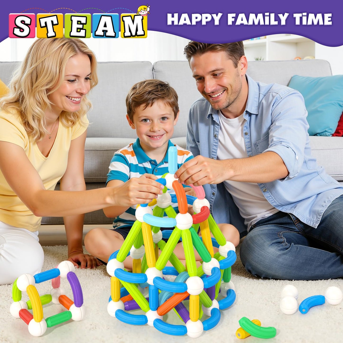 Loovio Magnet Toys for 3 Year Old Boys & Girls,80pcs Montessori Toys for Toddlers Kids, Magnetic Blocks Building Ideal Toys Gift- Starter Set (80pcs Building Blocks)