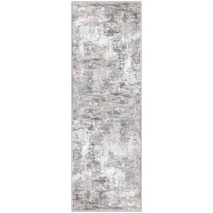 Lansny Abstract Runner Rug 2x6 Washable Runners for Hallways, Soft Kitchen Runner Rug Non-Slip, Beige Grey Thin Print Faux Wool Floor Carpet Rug Runner for Entryway Hall Bedroom Laundry Room Indoor