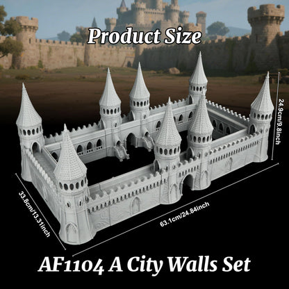 TTRPG Scenery Modular Epic Fortress - 25mm Scale Unpainted Dungeon Walls & Defense Towers, Massive RPG Terrain Set for Dungeon Masters & Wargame - City Walls Set (AF1104 A)