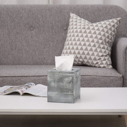 MyGift Graywashed Wood Decorative Tissue Box Holder Cover, Bathroom Facial Tissue Box Cover with Easy Refill Slide-Out Bottom Panel