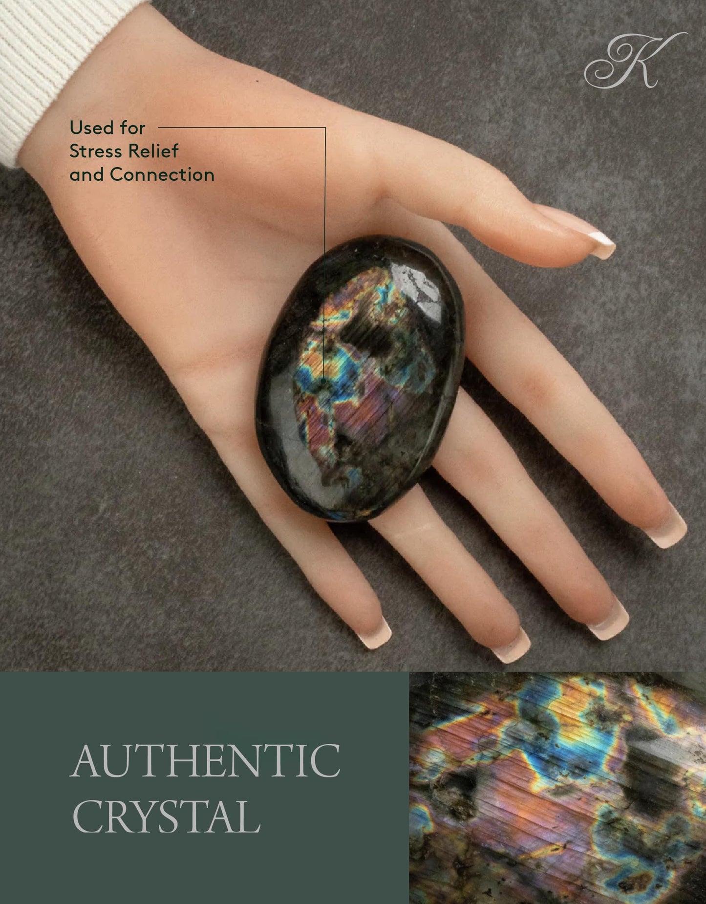 KALIFANO Palm Stone with Healing & Calming Effects - AAA+ Grade High Energy Worry Stone with Information Card - Reiki Crystal Used for Courage (Family Owned and Operated) (Labradorite)