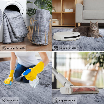 Toneed 2x6 Runner Rug Modern Abstract Hallway Rug Washable Non Slip Rubber Rugs for Kitchen Stairs Entryway Bedroom Living Room Printed Low Pile Foldable Accent Rugs Grey
