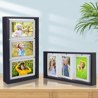ZEEYUAN 4x6 Desk Picture Frame Rotating Double-Sided Picture Frame, 4x6 Tabletop Wooden Collage Family Pictures Frame for Office Desktop Home Decor, Holds 6 Photos, Black