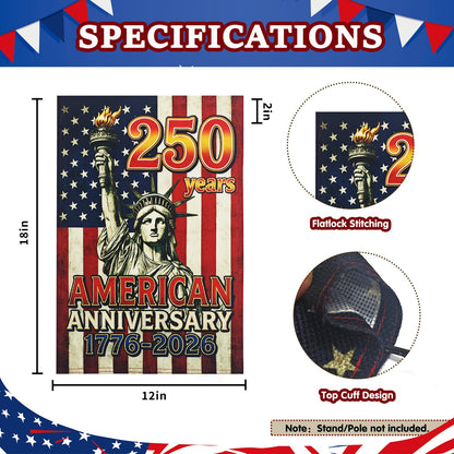 FLAGMESAGE Lighted 250th Anniversary USA Garden Flag for Outside, Solar Led Double-sided Patriotic Banner with 1776-2026 250 Years of American Freedom Design for Independence Day, July 4th Decor (LED Statue of Liberty, 12 x 18 Inch)