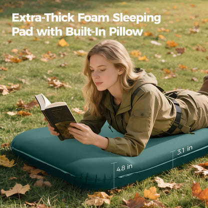 OGERY Self Inflating Sleeping Pad with Electric Pump, 3.15" Ultra-Thick Memory Foam Camping Pad, 4 Season Camping Mattress Pad with Built-in Pillow, Camping Essentials Gear for Tent Travel Car