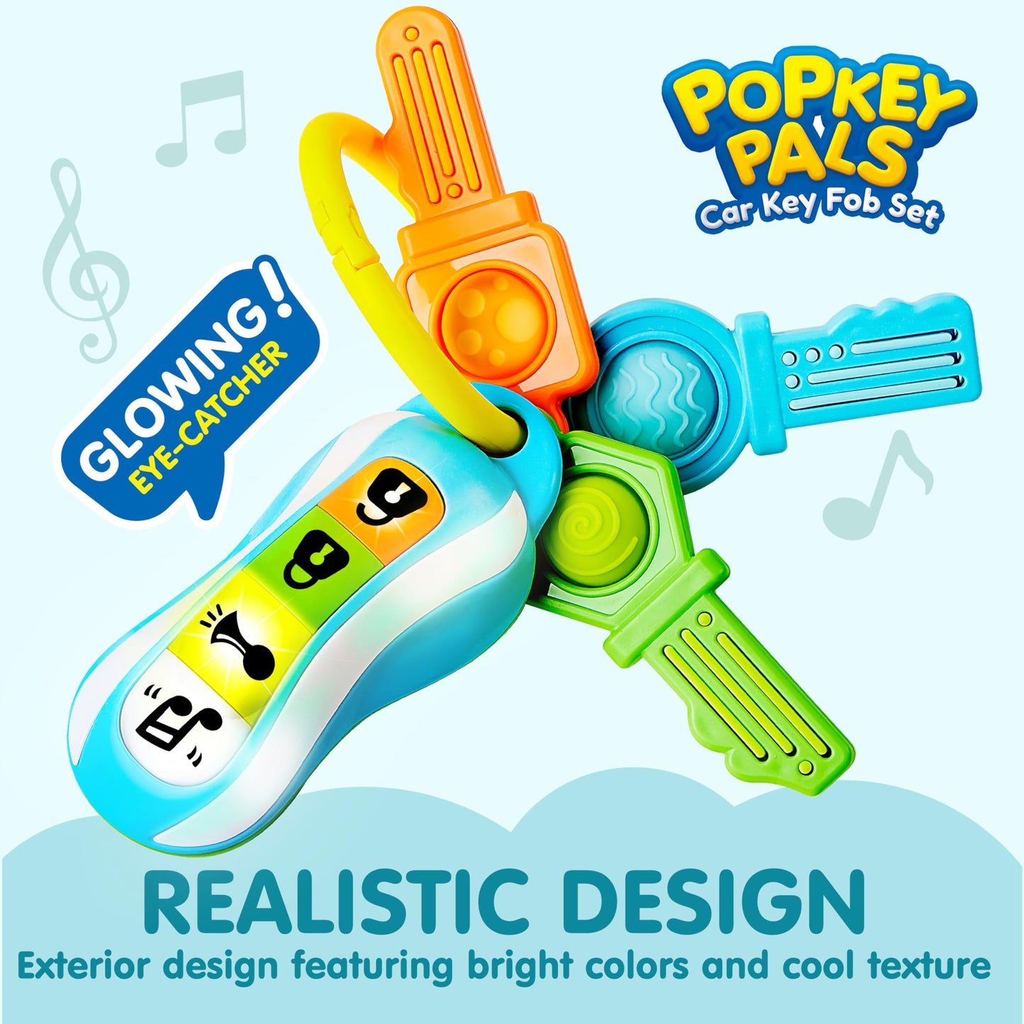 JOYIN Baby Car Keys Teether - Toddlers Sensory Learning Toy w/Music & Lights - Musical Toys for Travel - Birthday Gifts for Baby Age 10+ Months