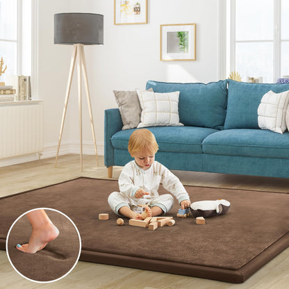 ILPEOD Baby Play Mat for Floor Nursery Rug Muscle Mat Area Rug Playroom Rug 79"x110" Playpen Mat Memory Foam 1.3" Thick Crawling Mat for Babies,Toddlers, Infants, Kids,Chestnut