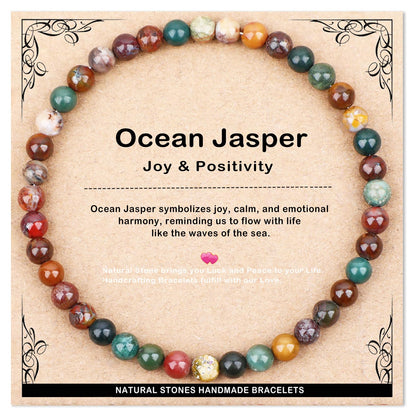 AD Beads 4mm Handmade Ocean Jasper Elastic Bracelet – Natural Gemstone for Joy & Positivity – Meditation, Yoga, Healing and Energy Gift for Men Women