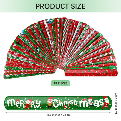Durony 48 Pieces Christmas Slap Bracelets Xmas Slap Wristbands Bulk Assorted Christmas Theme Pattern for Party Favors Gift Bag Fillers