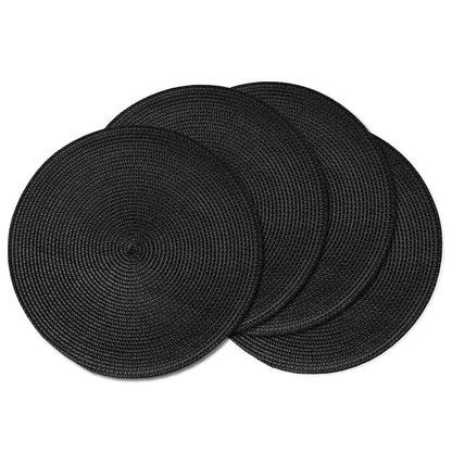 AHHFSMEI Round Placemats Set of 4 Heat Resistant Washable Non-Slip Woven Braided Table Mats for Dining Table Kitchen & Home Decor (Black,4)