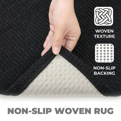Lansny 2x3 Washable Area Rug Small Braided Cotton Entryway Rug with Non Slip Backing Kitchen Rugs Indoor Door Mat for Entrance Bathroom Foyer, Black