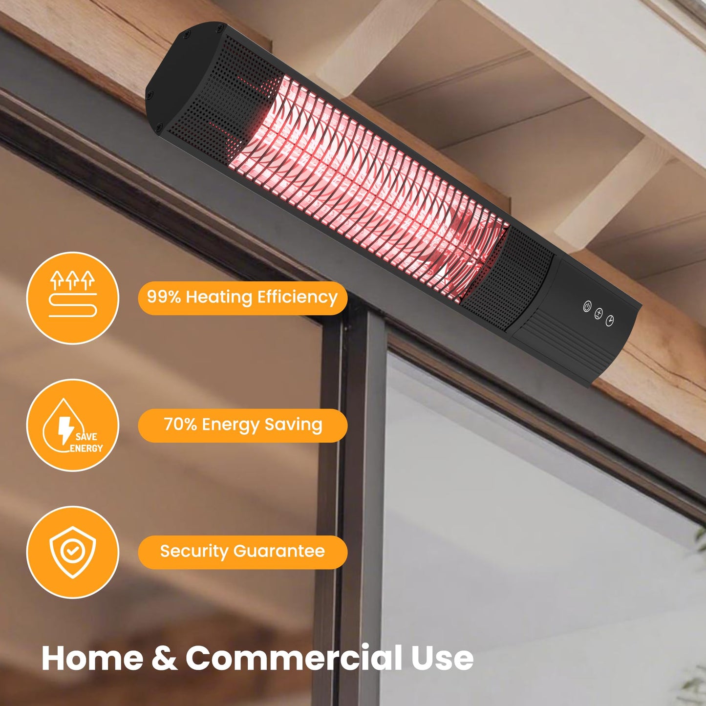 DWELLCOZY Heating Wall-Mounted Outdoor Heaters for Patio, Indoor/Outdoor Hanging Electric Patio Heater 1500W 3 Heat Modes with Remote, Infrared Outdoor Heater IP55 Resistant, 24H Timer, Black