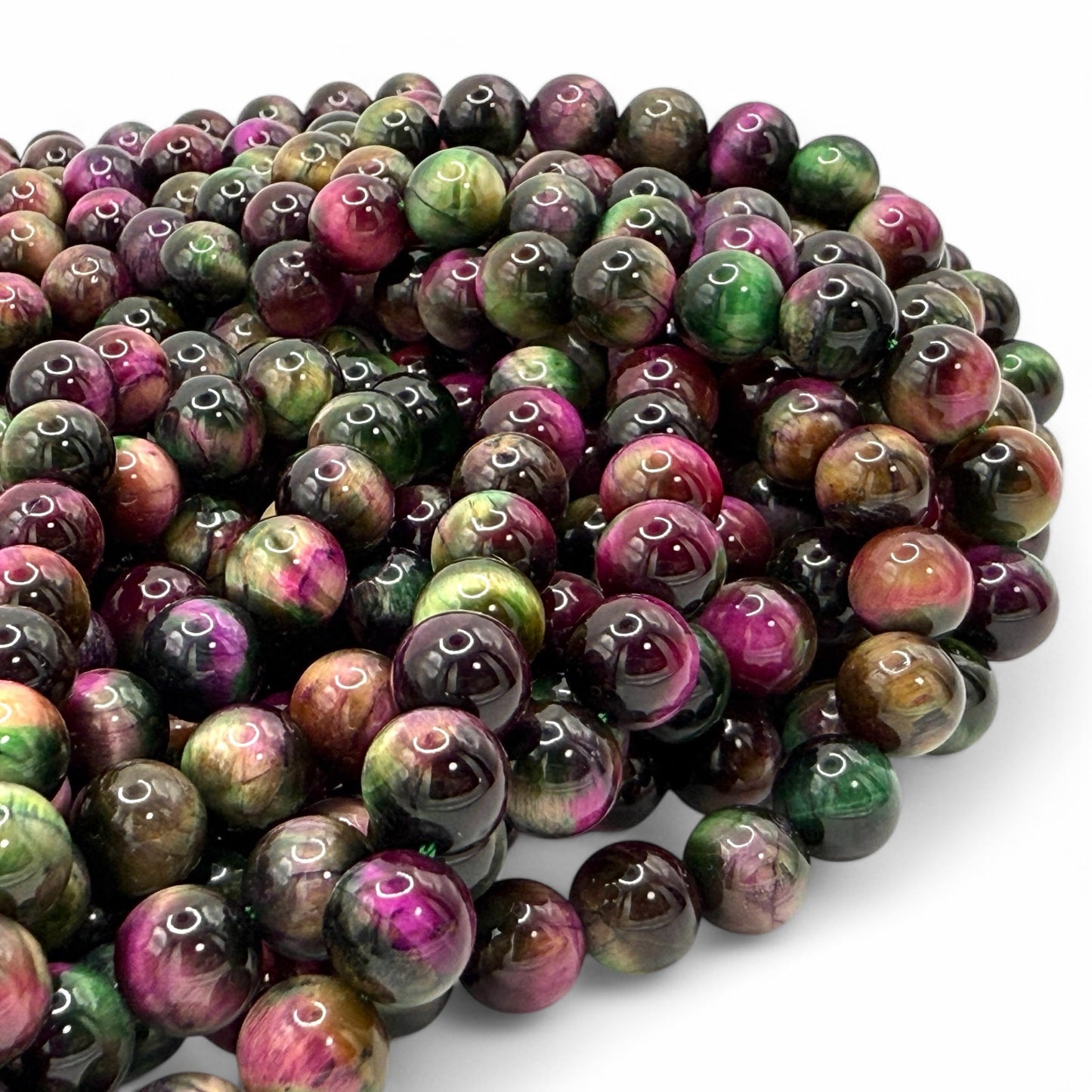 ABCGEMS High-Flash Galaxy Tiger's Eye Beads from Africa (Blend of Green & Purple Hues that Mimic The Beauty of The Galaxy) DIY Jewelry Making Beading Supplies - Smooth Round 10mm
