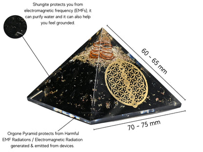 Amazing Gemstone Large Black Tourmaline Orgone Pyramid Crystal, Chakra Flower of Life Orgonite Pyramid - Positive Energy Healing