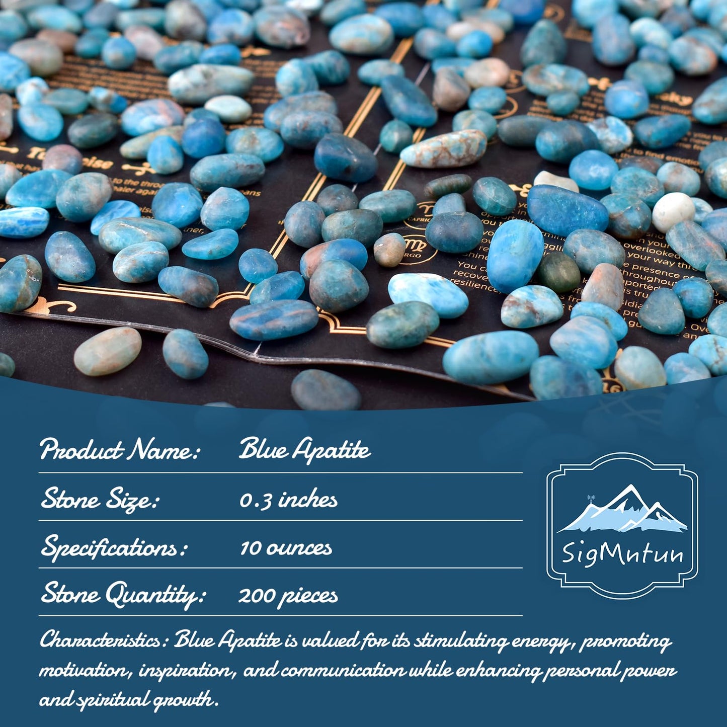 SigMntun Polished Blue Apatite Crystal Chips 200 Pcs - 0.3" 10 oz Tumbled Stone Chips Crushed Sea Glass Stones Healing Reiki Crystal Making Home Decoration