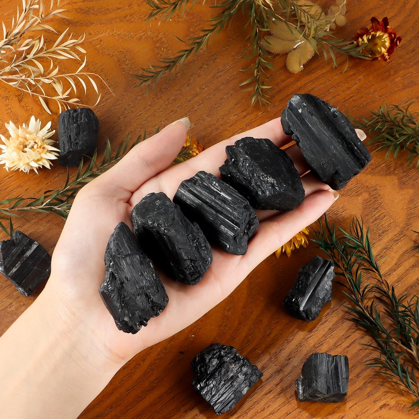 1Lb Natural Rough Black Tourmaline Crystals Stone Large Raw Black Tourmaline Healing Stones Bulk for Tumbling, Wicca & Reiki, Polishing, Wire Wrapping