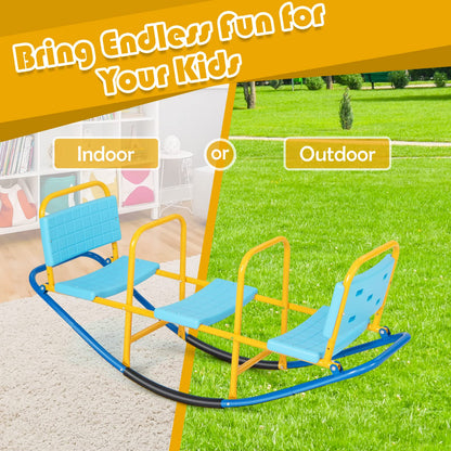 Costzon Teeter Totter Seesaw for Kids Outdoor, 2 in 1 Metal Rocking Seesaw for Toddlers with Easy-Grip Handles, Indoor Outdoor Rocker Toy Gifts for Ages 2-5, 1-3 Person Home Preschool Backyard See Saw